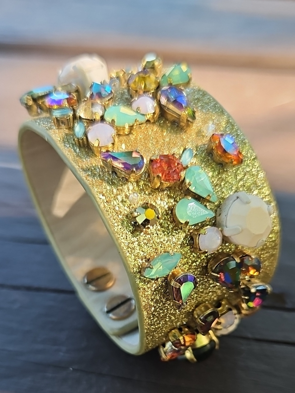 J. Crew Gold Glitter Crystal Statement Cuff Bracelet - Multicolor Gems - Picture 2 of 10